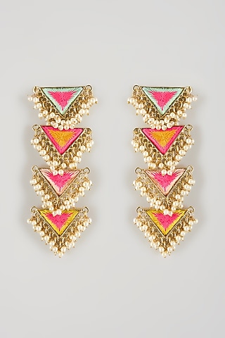 Multi-Colored Brass Threadwork Dangler Earrings by Bauble Bazaar
