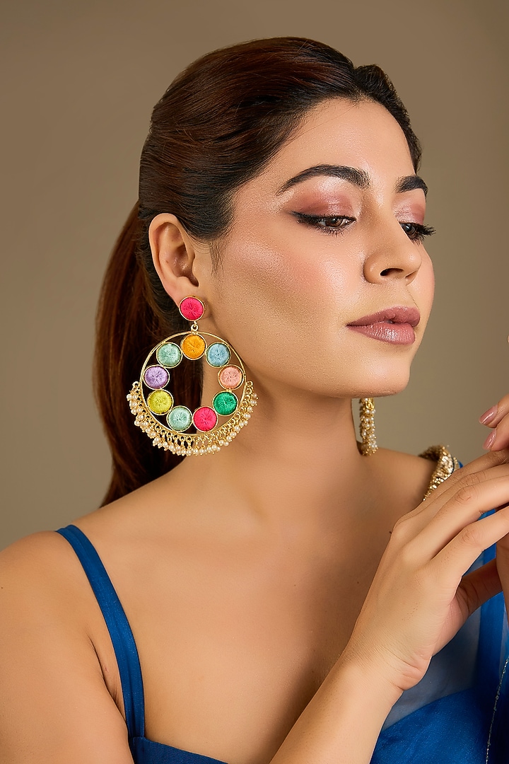 Multi-Colored Thread Embroidered Dangler Earrings by Bauble Bazaar at Pernia's Pop Up Shop