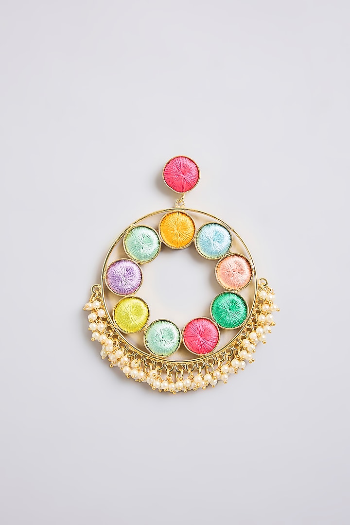 Multi-Colored Thread Embroidered Dangler Earrings by Bauble Bazaar at Pernia's Pop Up Shop