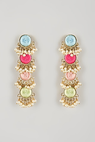Multi-Colored Brass Threadwork Dangler Earrings by Bauble Bazaar