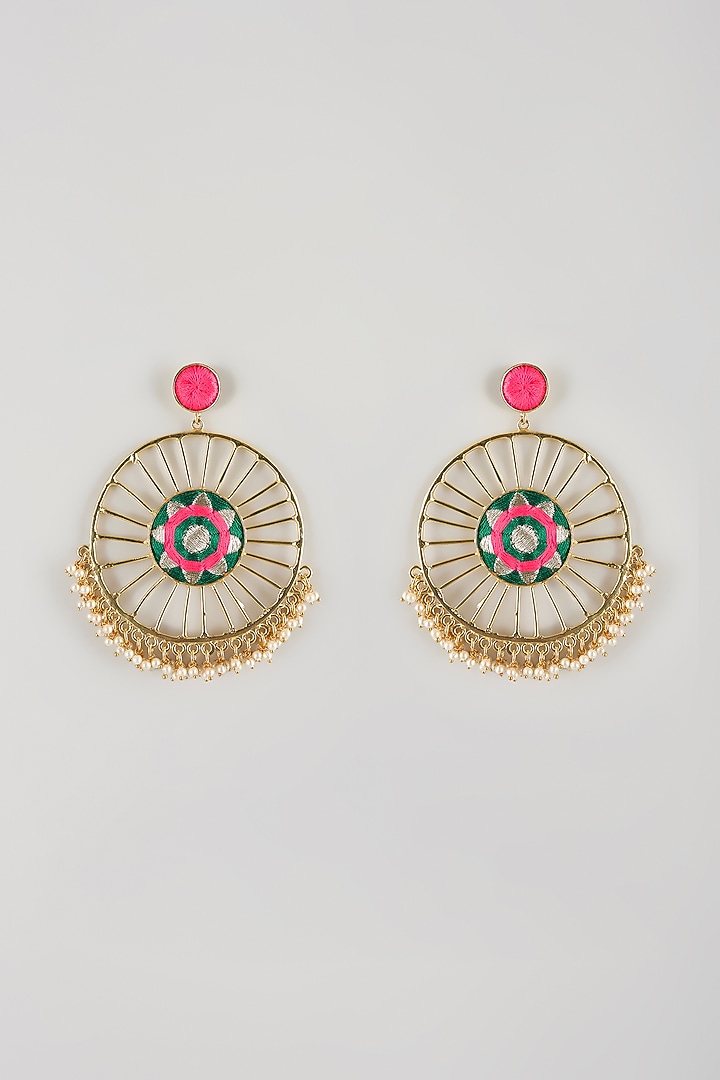 Multi-Colored Brass Threadwork Chandbali Earrings by Bauble Bazaar at Pernia's Pop Up Shop