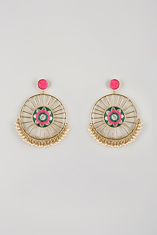Multi-Colored Brass Threadwork Chandbali Earrings by Bauble Bazaar