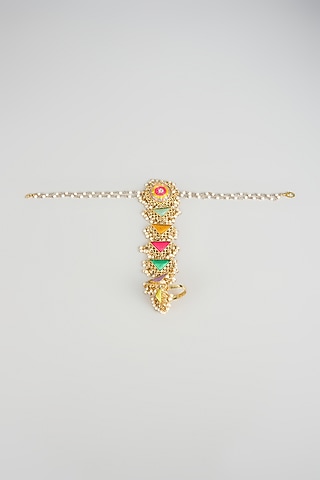 Multi-Colored Brass Threadwork Haathphool by Bauble Bazaar