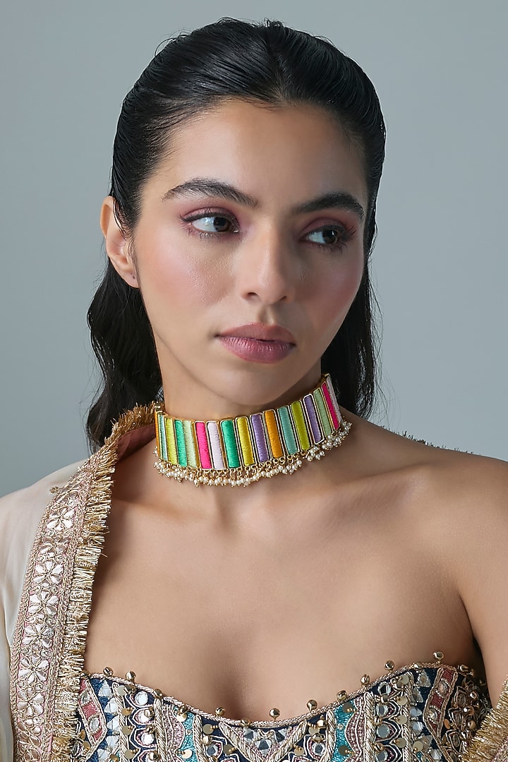Multi-Colored Brass Threadwork Choker Necklace by Bauble Bazaar at Pernia's Pop Up Shop