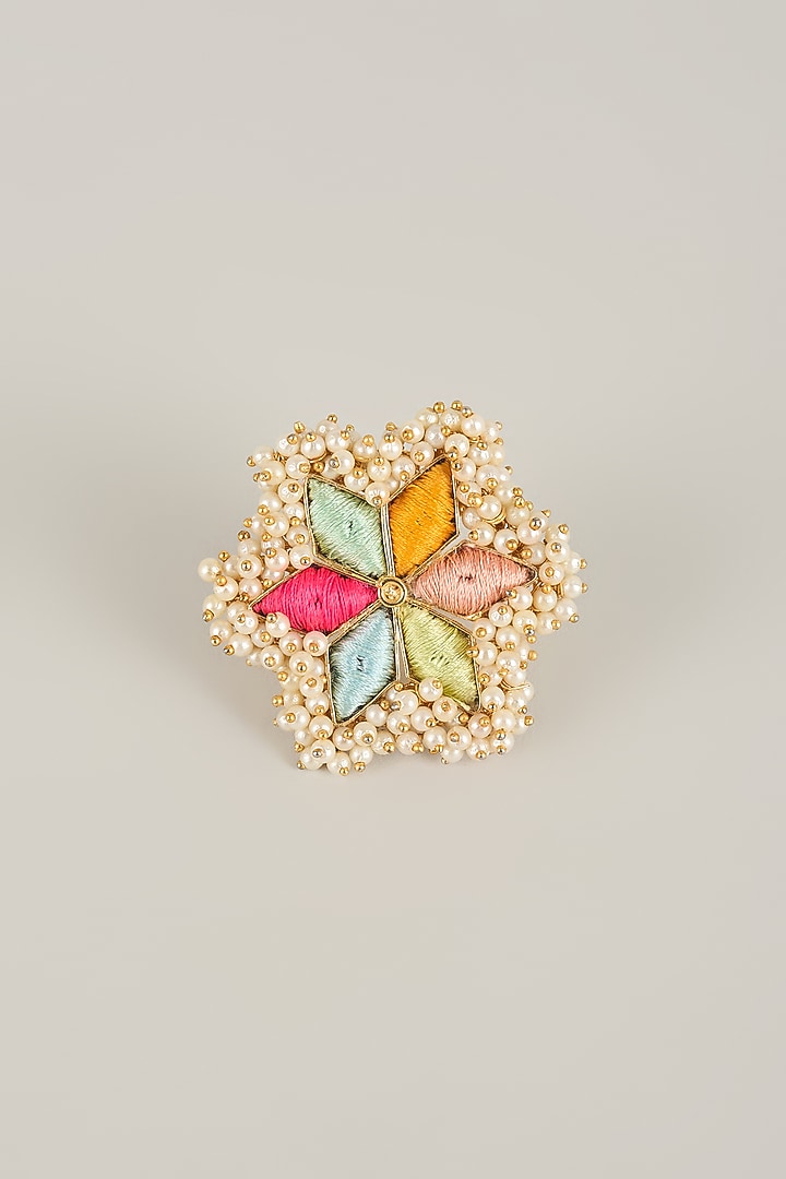 Multi-Colored Pearl Beaded Adjustable Ring by Bauble Bazaar at Pernia's Pop Up Shop