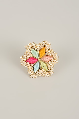 Multi-Colored Pearl Beaded Adjustable Ring by Bauble Bazaar