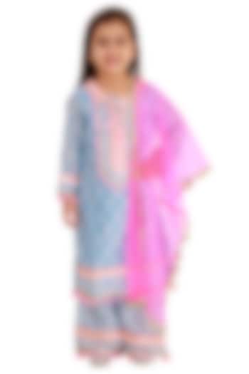 Blue Embroidered Kurta Set For Girls by Bloomers by Amrita M