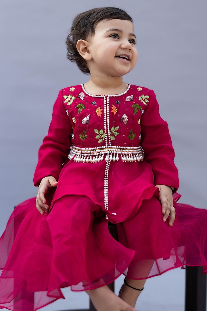 Rani Pink Viscose Organza Sharara Set For Girls by Ba Ba Baby clothing  at Pernia's Pop Up Shop