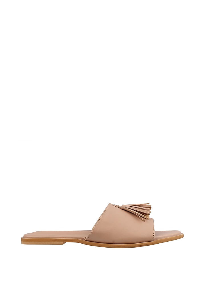 Nude Flat Sliders With Tassels by Bombay Brown