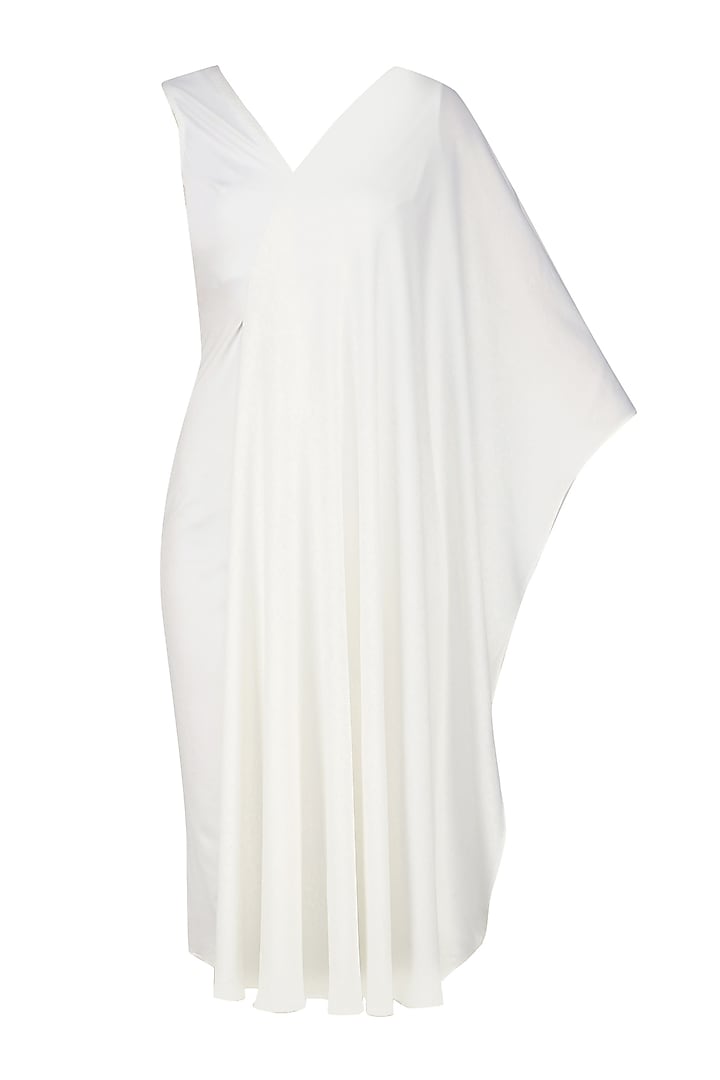 Ivory One Side Fitted and Drape Sleeve Dress by Bhaavya Bhatnagar