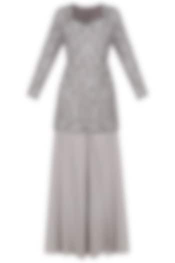 Ash grey frozen garden embroidered sharara set available only at Pernia's Pop Up Shop.