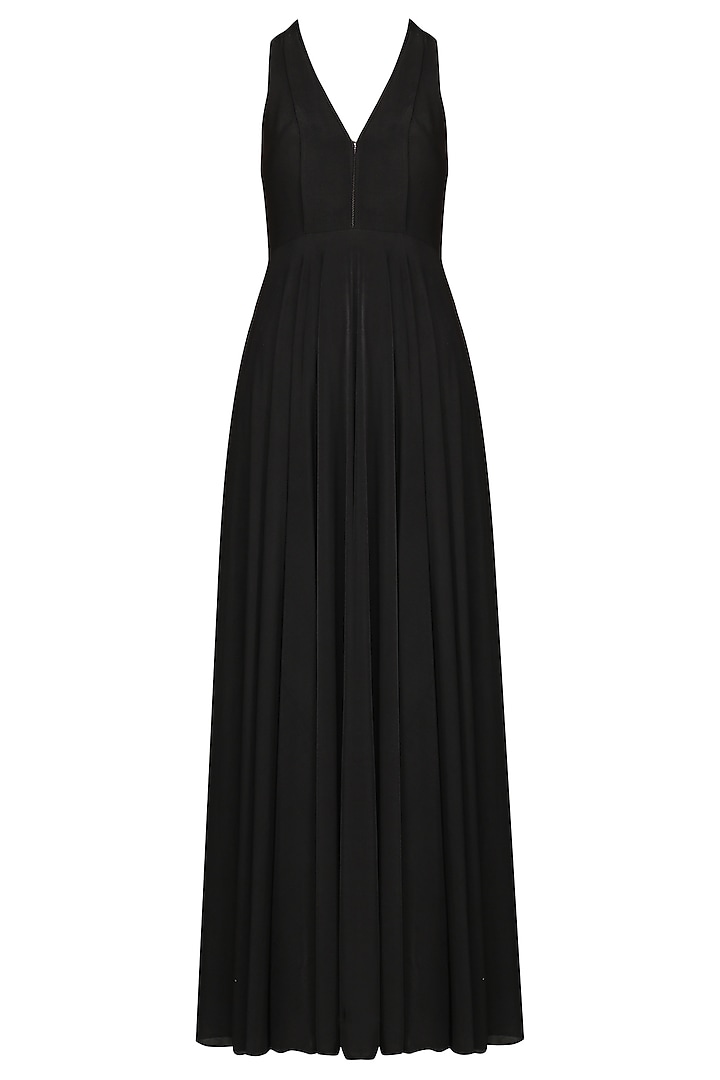 Black pleated jersey gown available only at Pernia's Pop Up Shop. 2023