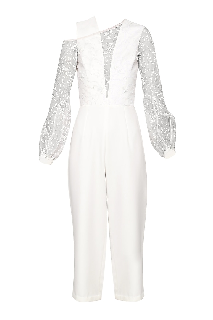Ivory Embroidered Culotte Jumpsuit by Bhaavya Bhatnagar