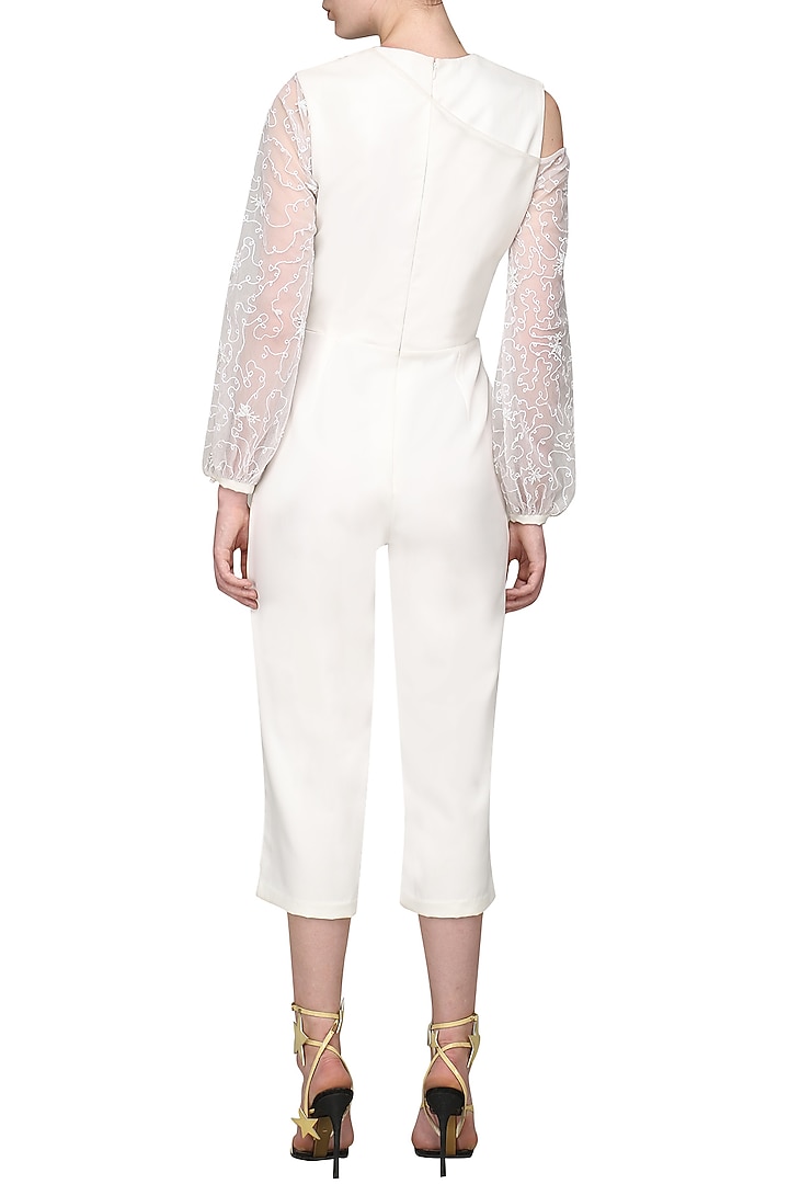 Ivory embroidered culotte jumpsuit available only at Pernia's Pop Up Shop.