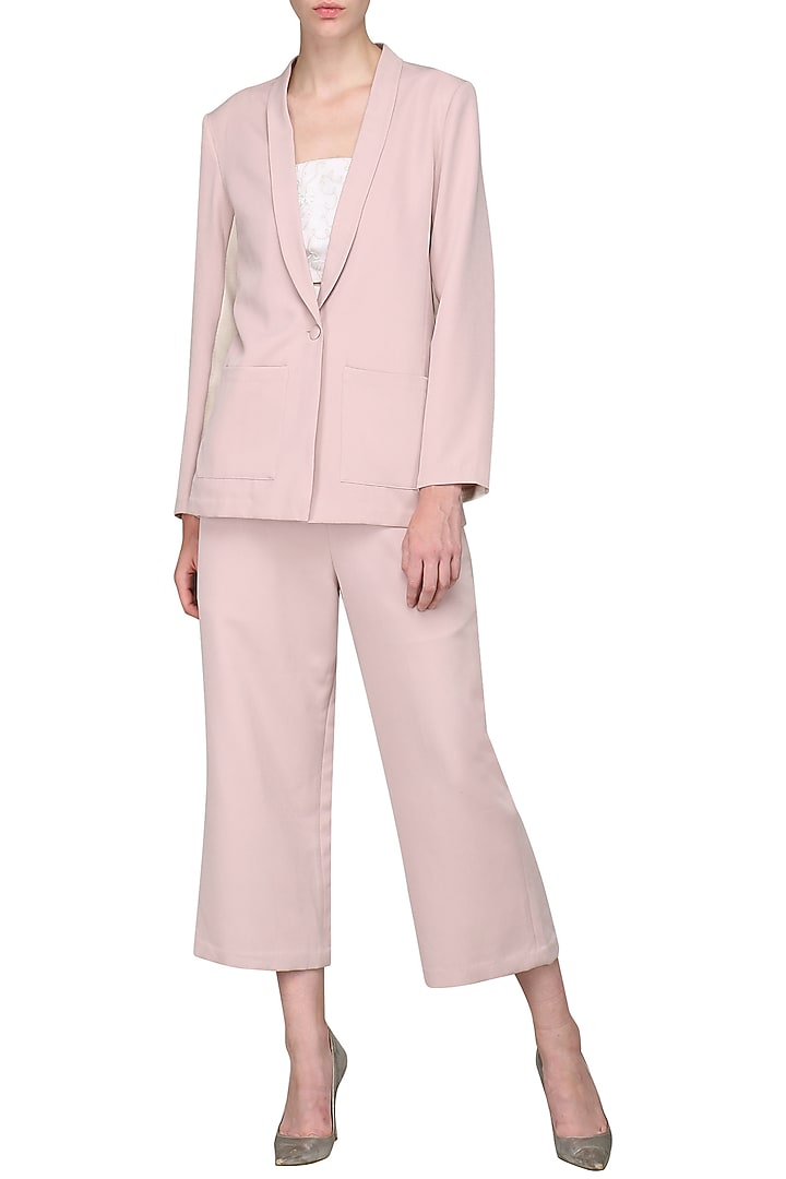 Ash pink faux leather insert blazer available only at Pernia's Pop Up Shop.