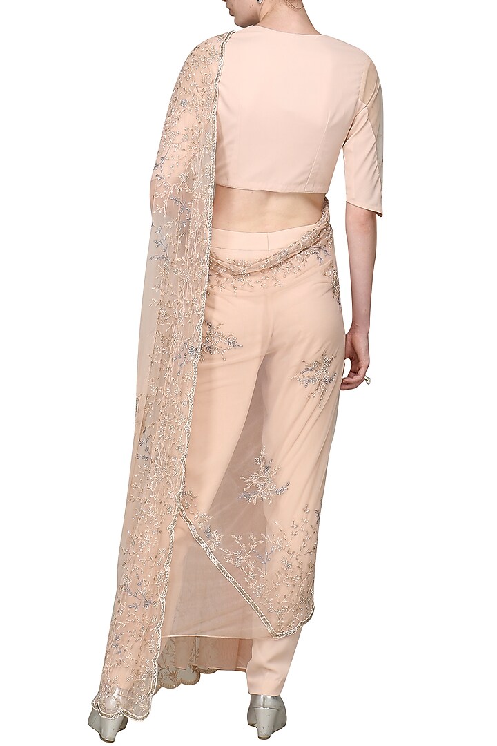Ash pink embroidered pre-stitched saree with blouse and pants available only at Pernia's Pop Up Shop.