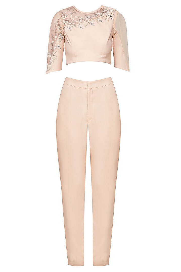 Ash pink embroidered pre-stitched saree with blouse and pants available only at Pernia's Pop Up Shop.