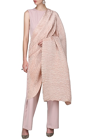 Ash Pink Draped Pleats Jumpsuit by Bhaavya Bhatnagar