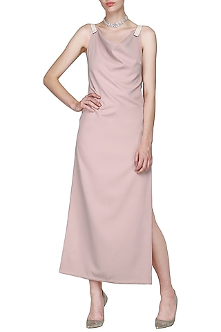 Ash Pink Sculpt Maxi Dress by Bhaavya Bhatnagar