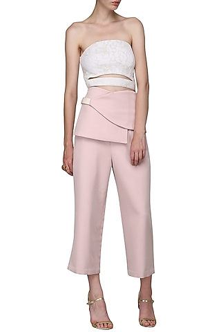 Ash Pink Panelled Waistband Culottes by Bhaavya Bhatnagar