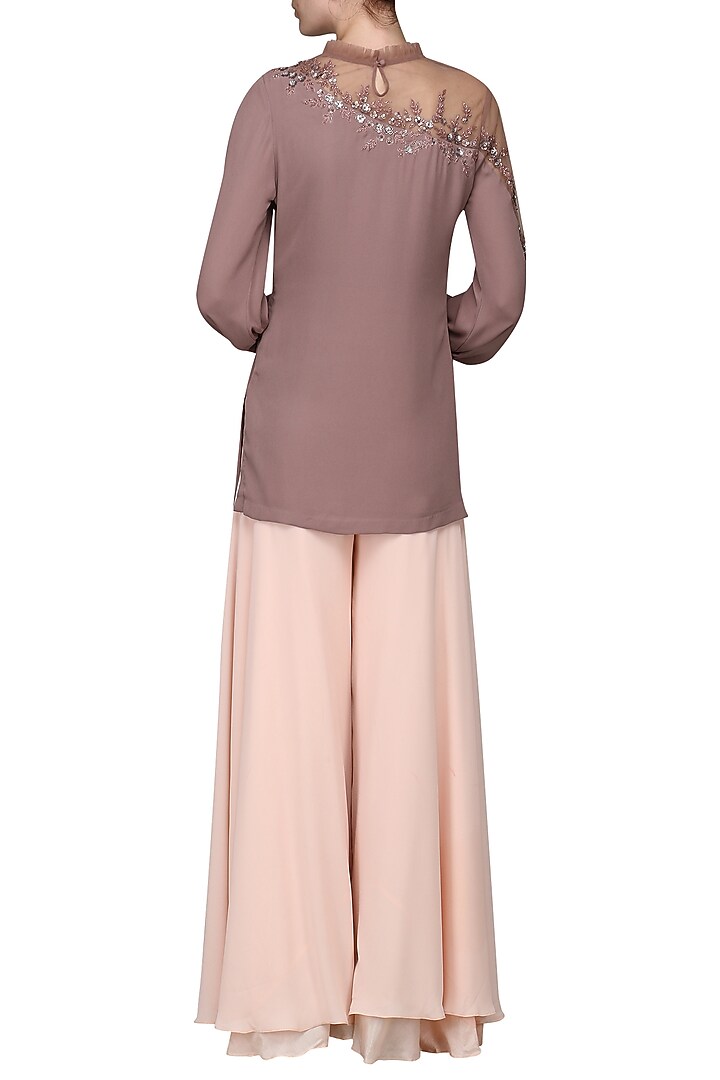 Ash pink embroidered tunic with sharara pants available only at Pernia's Pop Up Shop.