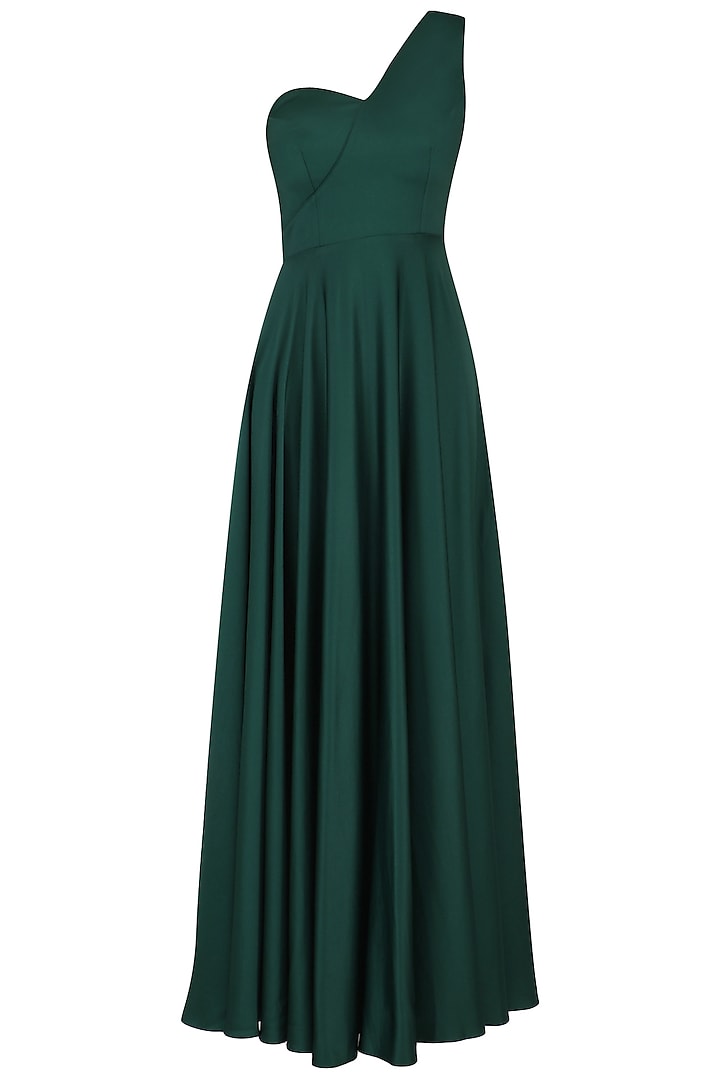 Emerald green one shouder drape gown available only at Pernia's Pop Up Shop.