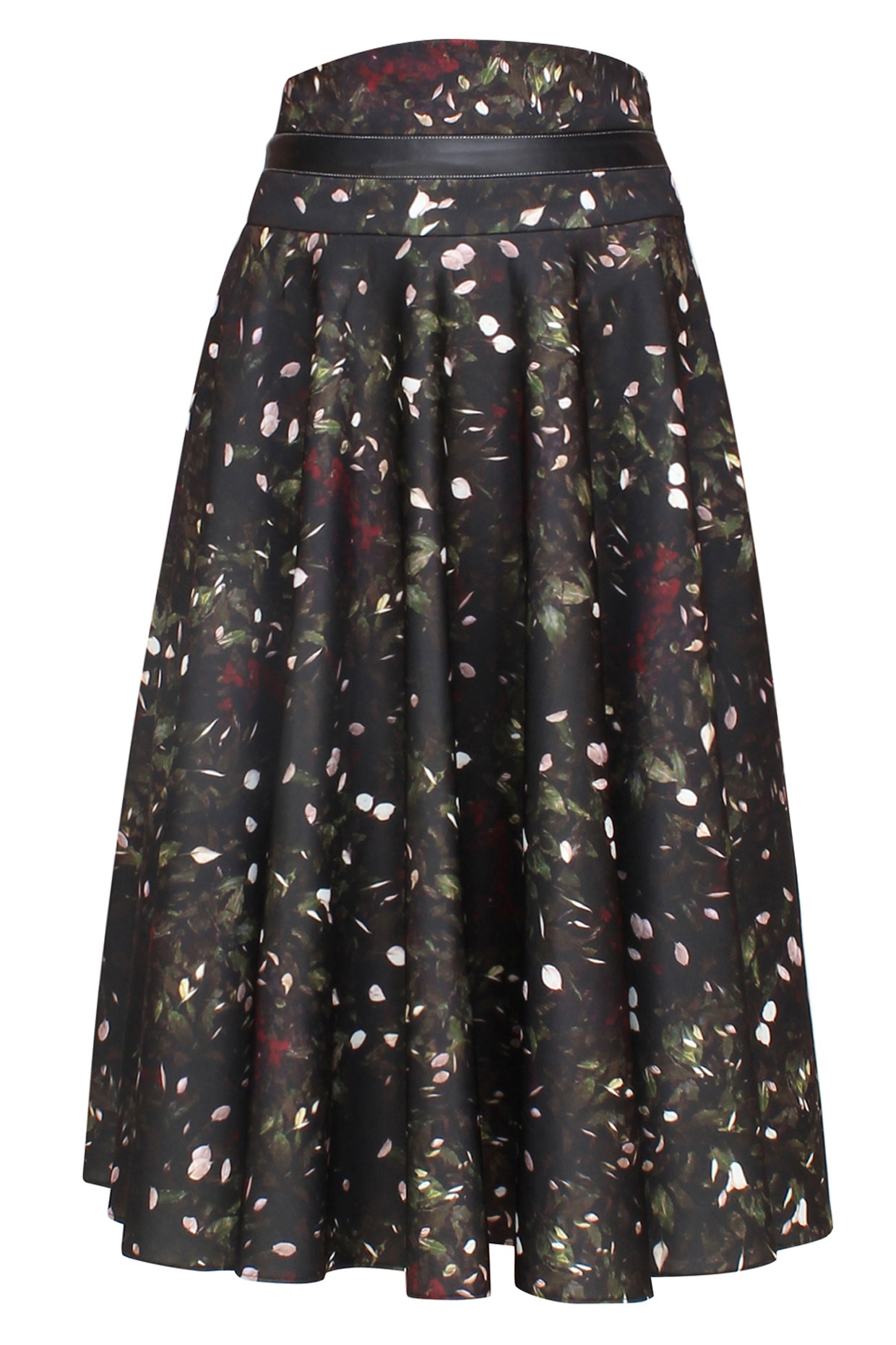 Black, Bottle Green, White and Wine Kiem Printed Skirt with Leather Belt by Bhaavya Bhatnagar