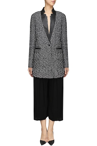 Black and White Oversized Blazer by Bhaavya Bhatnagar