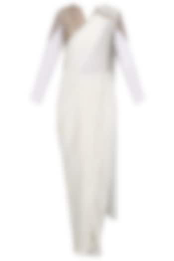 White saree with embroidered blouse and pants set available only at Pernia's Pop Up Shop.