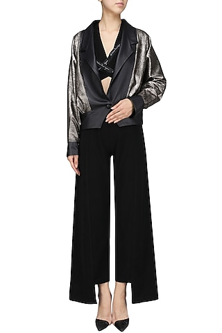 Dual Tone Metallic Bomber Jacket by Bhaavya Bhatnagar