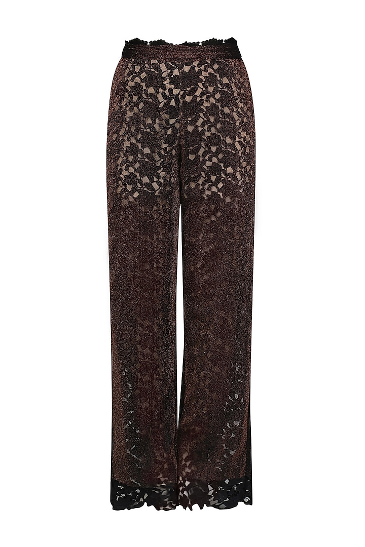 Bronze and Black Cutwork High Waisted Trousers by Bhaavya Bhatnagar