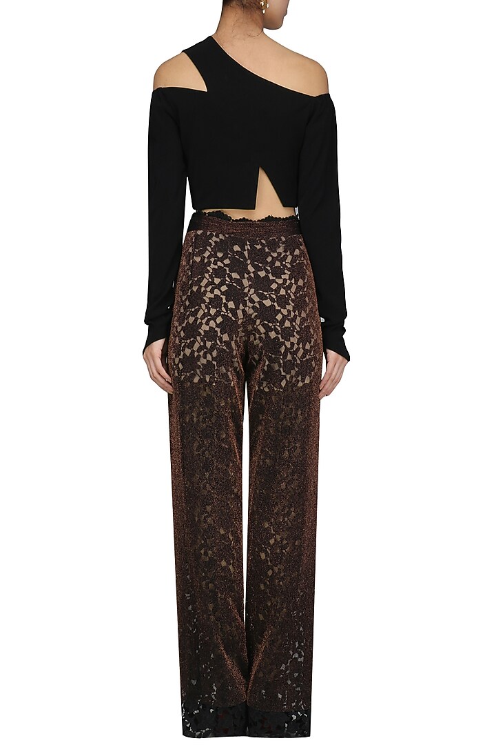 Bronze and black cutwork high waisted trousers available only at Pernia's Pop Up Shop.