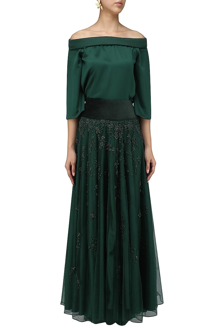 Forest green crop top and skirt set available only at Pernia's Pop Up Shop.