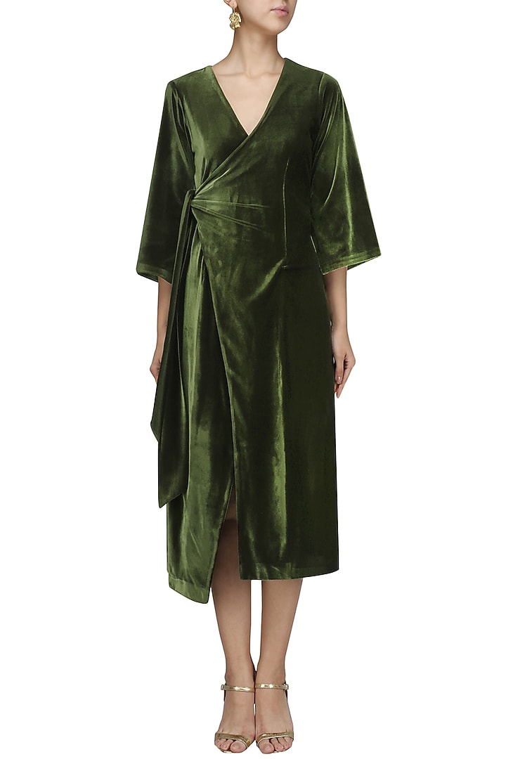 Olive velvet robe dressavailable only at Pernia's Pop Up Shop.