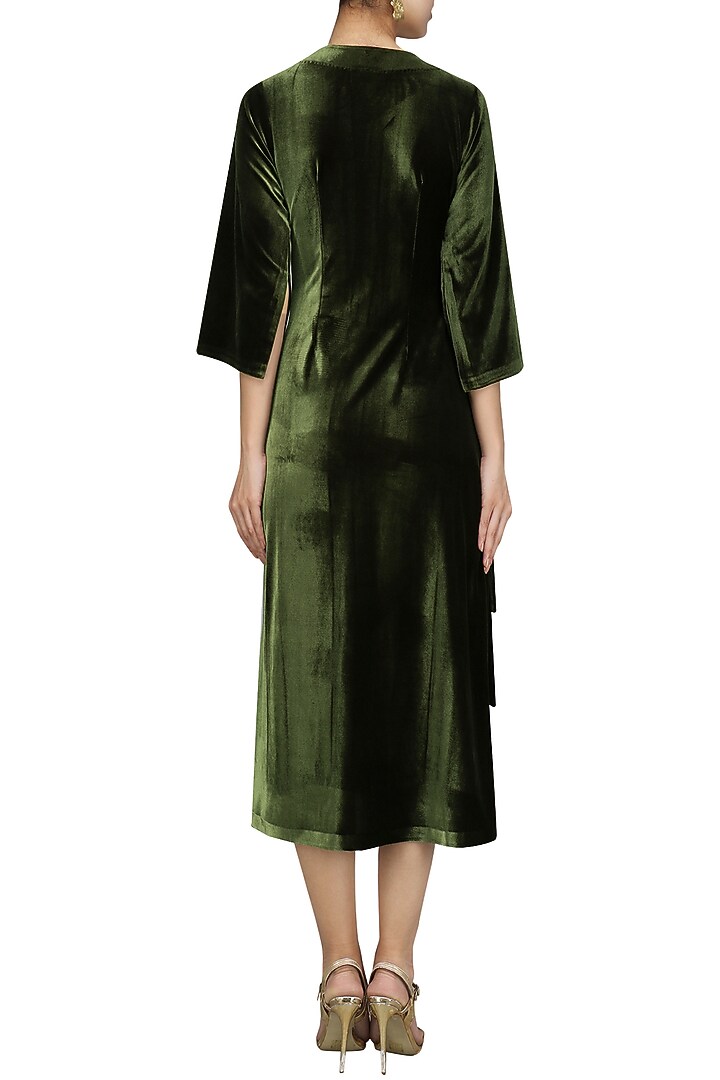 Olive velvet robe dressavailable only at Pernia's Pop Up Shop.