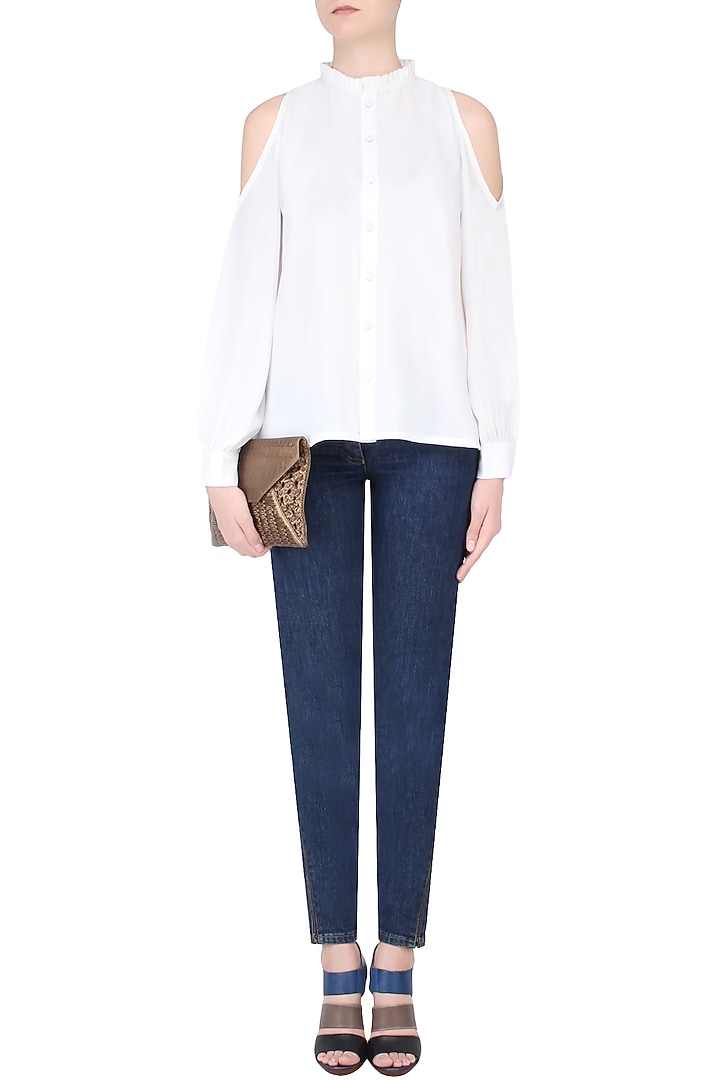 Ivory cold shoulder shirt available only at Pernia's Pop Up Shop.