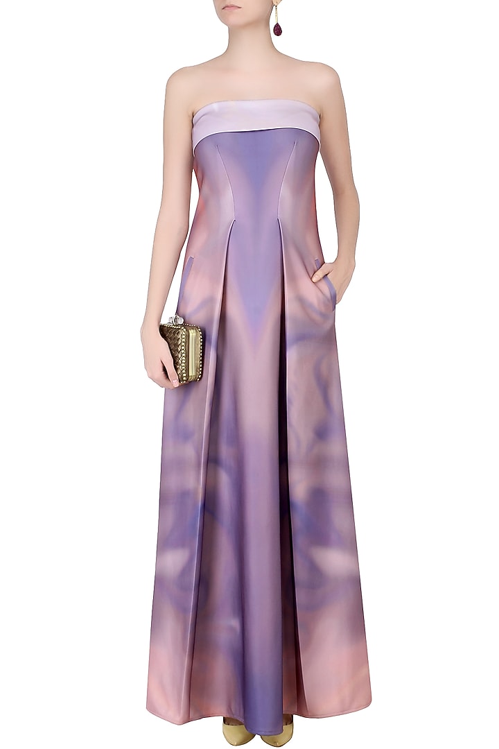 Mauve sunset smudge print off shoulder gown available only at Pernia's Pop Up Shop.