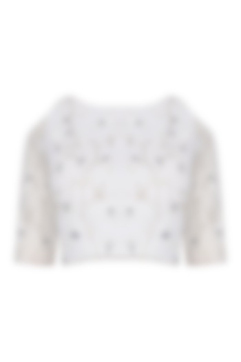 Ivory beads and sequins embroidered crop top available only at Pernia's Pop Up Shop.