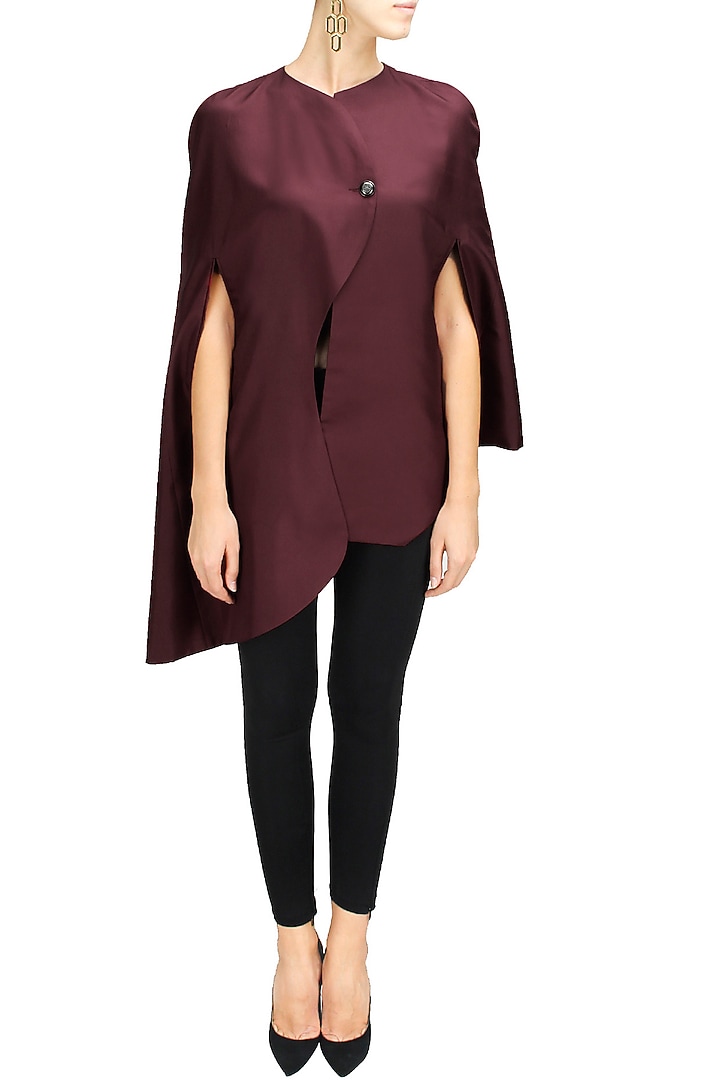 Oxblood asymmetrical cape available only at Pernia's Pop-Up Shop.