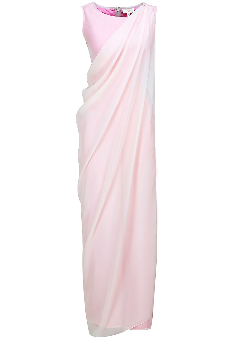 Blush pink embroidered jumpsuit with drape by Bhaavya Bhatnagar