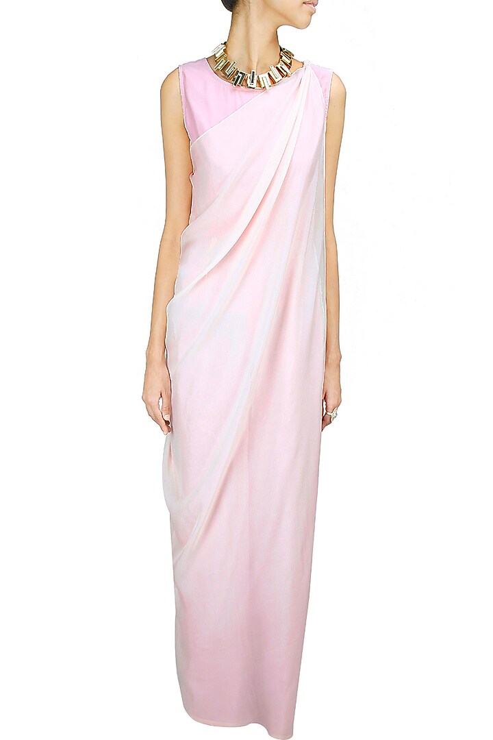 Blush pink embroidered jumpsuit with drape available only at Pernia's Pop-Up Shop.