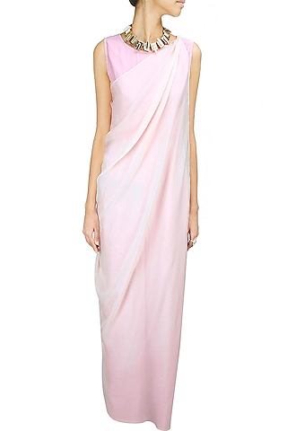 Blush pink embroidered jumpsuit with drape by Bhaavya Bhatnagar
