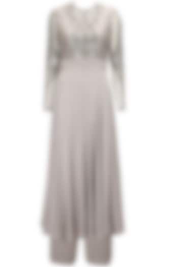 Silver embroidered anarkali with palazzo pants available only at Pernia's Pop-Up Shop.