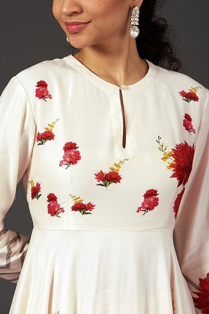 Ivory Printed Party Wear Anarkali Set by Balance by Rohit Bal at Pernia's Pop Up Shop