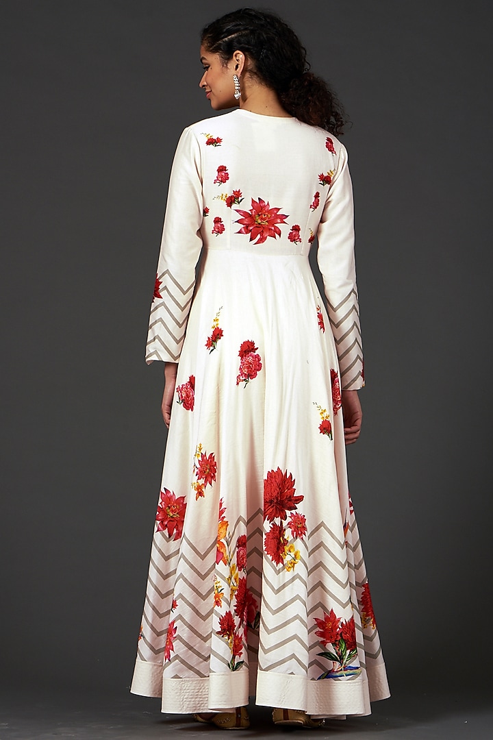 Ivory Printed Party Wear Anarkali Set by Balance by Rohit Bal at Pernia's Pop Up Shop