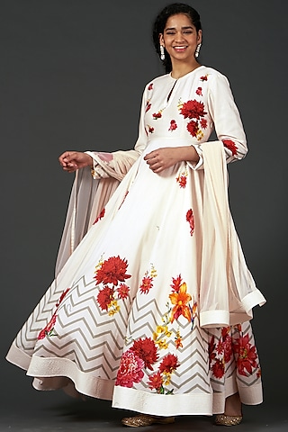 Ivory Printed Anarkali Set by Balance by Rohit Bal