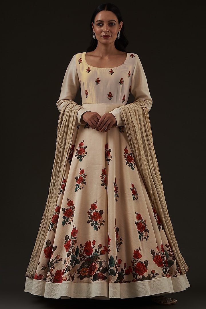 Ivory Digital Printed Party Wear Anarkali Set by Balance by Rohit Bal at Pernia's Pop Up Shop