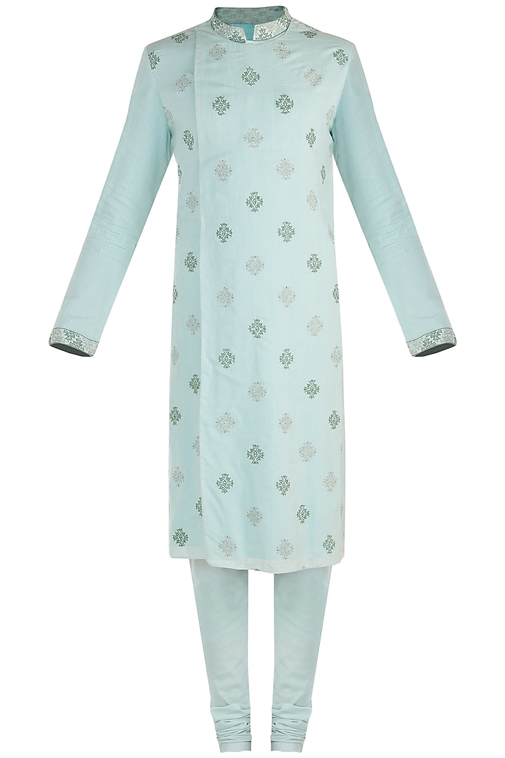 Mint Green Embroidered Kurta Set by Bubber Couture