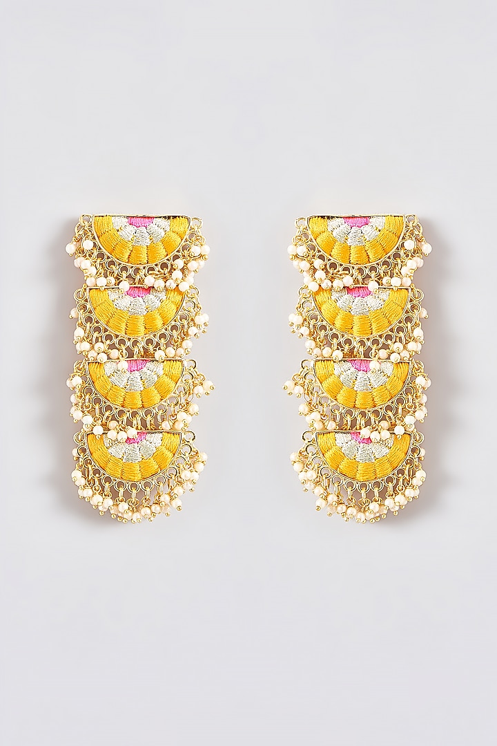 Gold Finish Silk Thread Embroidered Dangler Earrings by Bauble Bazaar at Pernia's Pop Up Shop
