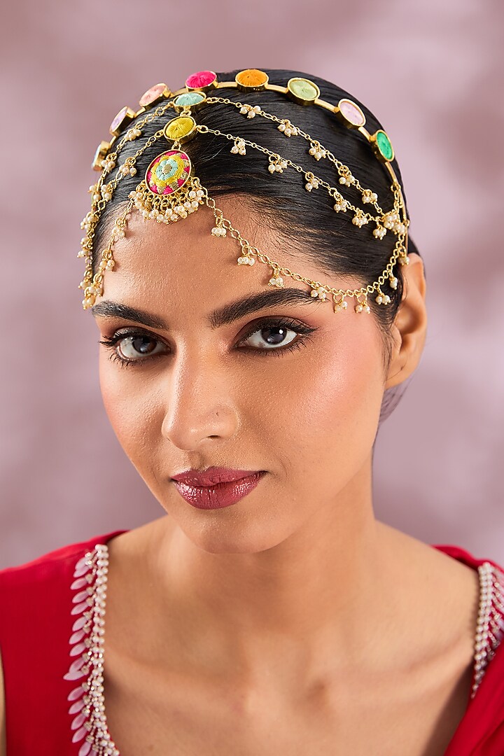 Gold Finish Multi-Colored Enameled Hair Accessories by Bauble Bazaar at Pernia's Pop Up Shop